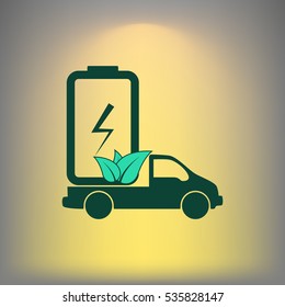 Flat paper cut style icon of eco vehicle. Delivery car symbol vector illustration