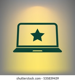 Flat paper cut style icon of laptop computer. Vector illustration