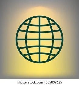 Flat paper cut style icon of globe. Vector illustration