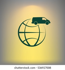Flat paper cut style icon of vehicle. Delivery car symbol vector illustration
