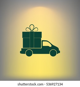 Flat paper cut style icon of vehicle. Delivery car symbol vector illustration