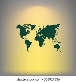 Flat paper cut style icon of World Map. Vector illustration