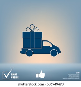 Flat paper cut style icon of vehicle. Delivery car symbol vector illustration