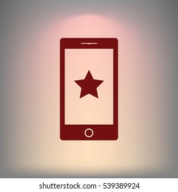 Flat paper cut style icon of mobile phone. Vector illustration