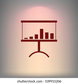 Flat paper cut style icon of a presentation stand. Vector illustration