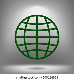 Flat paper cut style icon of globe. Vector illustration