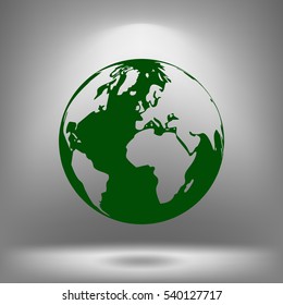 Flat paper cut style icon of globe. Vector illustration