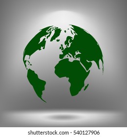 Flat paper cut style icon of globe. Vector illustration