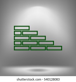 Flat paper cut style icon of brickwork fragment. Vector illustration