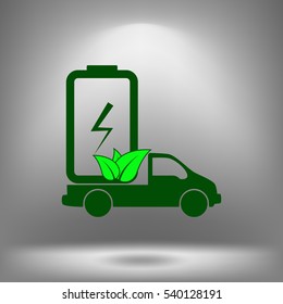 Flat paper cut style icon of eco vehicle. Delivery car symbol vector illustration