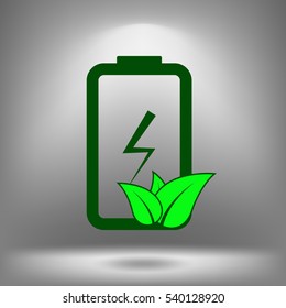 Flat paper cut style icon of eco friendly battery. Vector illustration