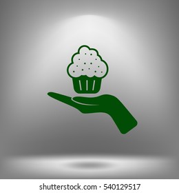 Flat paper cut style icon of cake. Vector illustration