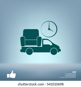 Flat paper cut style icon of vehicle. Delivery car symbol vector illustration