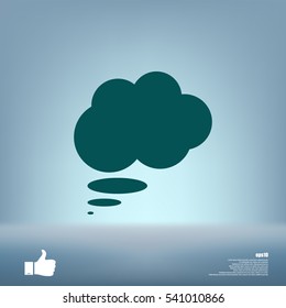 Flat paper cut style icon of thought cloud. Vector illustration