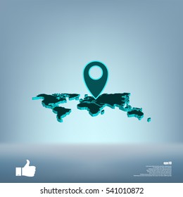 Flat paper cut style icon of World Map. Vector illustration