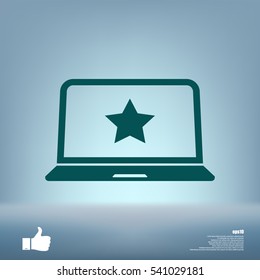 Flat paper cut style icon of laptop computer. Vector illustration