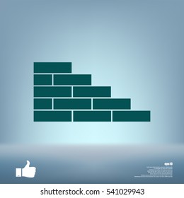 Flat paper cut style icon of brickwork fragment. Vector illustration