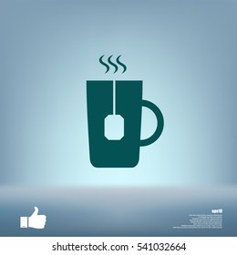 Flat paper cut style icon of hot tea cup. Vector illustration