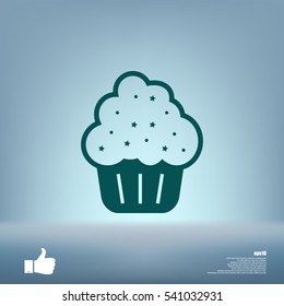 Flat paper cut style icon of cake. Vector illustration
