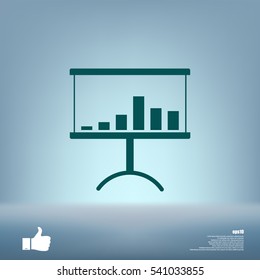 Flat paper cut style icon of a presentation stand. Vector illustration
