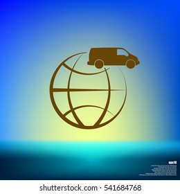 Flat paper cut style icon of vehicle. Delivery car symbol vector illustration