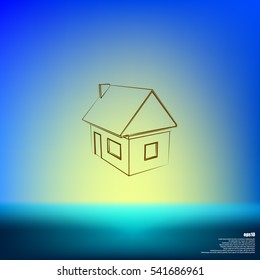 Flat paper cut style icon of house model vector illustration