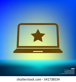 Flat paper cut style icon of laptop computer. Vector illustration