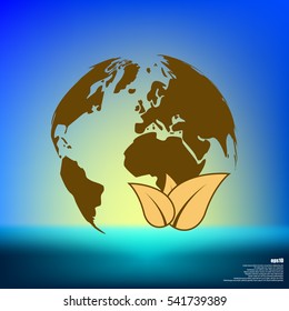 Flat paper cut style icon of eco planet. Vector illustration