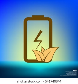 Flat paper cut style icon of eco friendly battery. Vector illustration