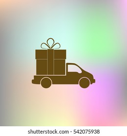 Flat paper cut style icon of vehicle. Delivery car symbol vector illustration