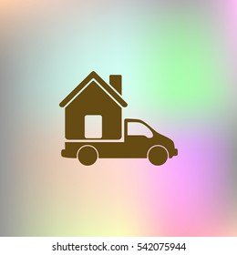 Flat paper cut style icon of vehicle. Delivery car symbol vector illustration