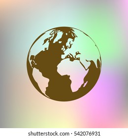 Flat paper cut style icon of globe. Vector illustration