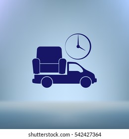 Flat paper cut style icon of vehicle. Delivery car symbol vector illustration