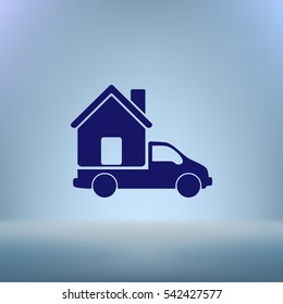 Flat paper cut style icon of vehicle. Delivery car symbol vector illustration