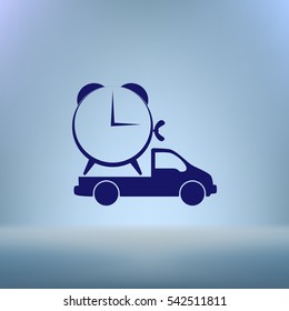 Flat paper cut style icon of vehicle. Delivery car symbol vector illustration