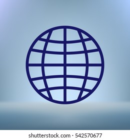 Flat paper cut style icon of globe. Vector illustration