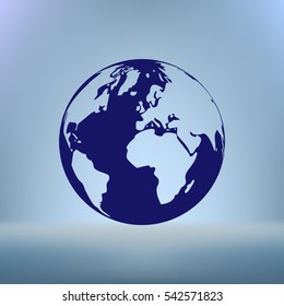 Flat paper cut style icon of globe. Vector illustration