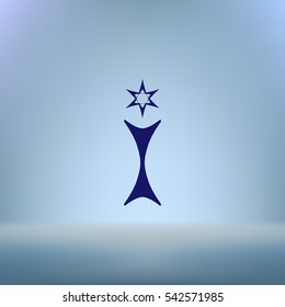Flat paper cut style icon of trophy and award. Vector illustration