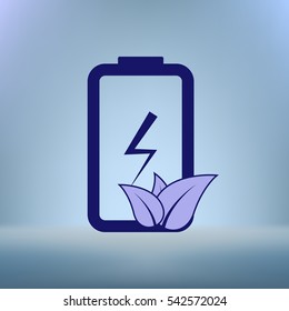 Flat paper cut style icon of eco friendly battery. Vector illustration