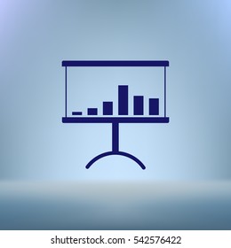 Flat paper cut style icon of a presentation stand. Vector illustration