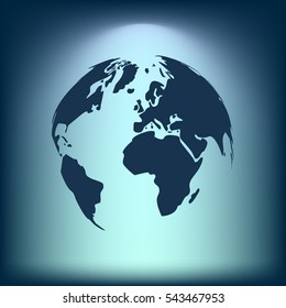 Flat paper cut style icon of globe. Vector illustration