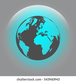 Flat paper cut style icon of globe. Vector illustration