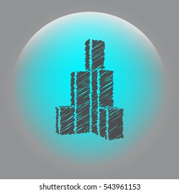 Flat paper cut style icon of sketchy building vector illustration