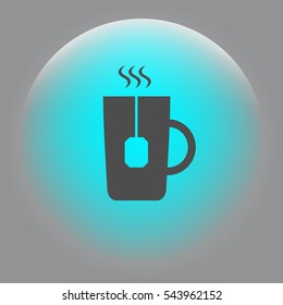 Flat paper cut style icon of hot tea cup. Vector illustration