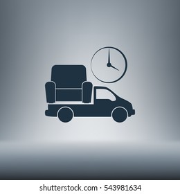 Flat paper cut style icon of vehicle. Delivery car symbol vector illustration
