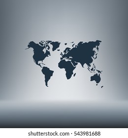 Flat paper cut style icon of World Map. Vector illustration