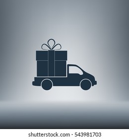 Flat paper cut style icon of vehicle. Delivery car symbol vector illustration