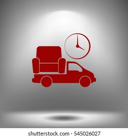 Flat paper cut style icon of vehicle. Delivery car symbol vector illustration