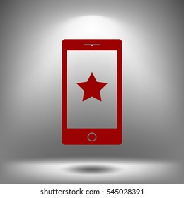 Flat paper cut style icon of mobile phone. Vector illustration