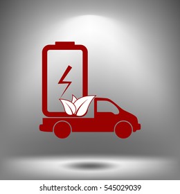 Flat paper cut style icon of eco vehicle. Delivery car symbol vector illustration